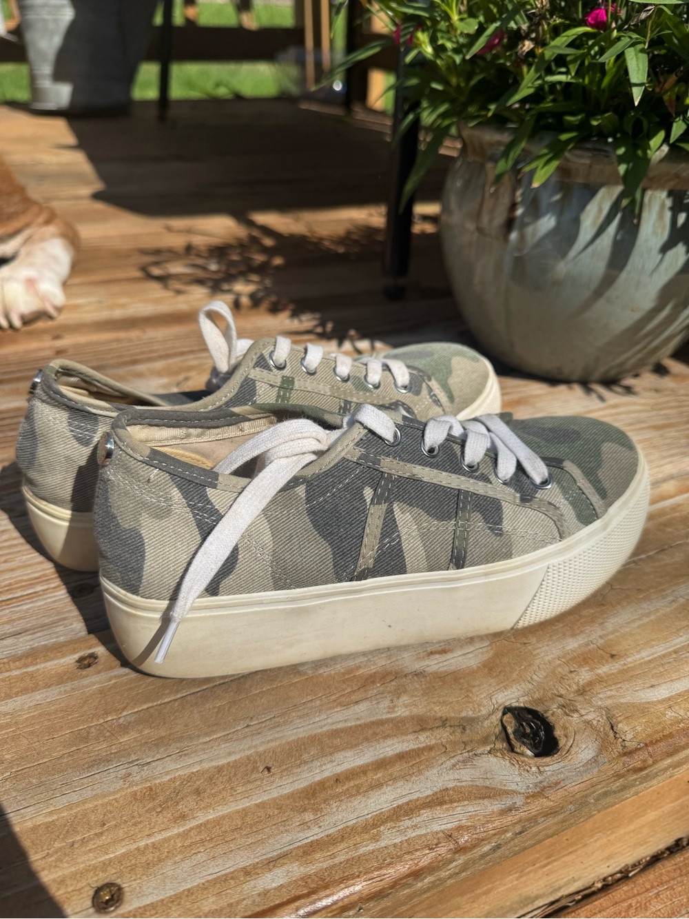 Steve Madden Green Camo Platform Sneakers with White Laces